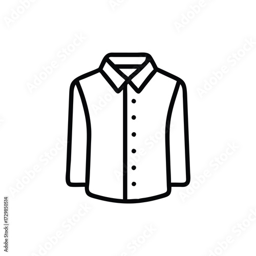 A minimalist black and white line drawing of a buttondown shirt with long sleeves and a collar