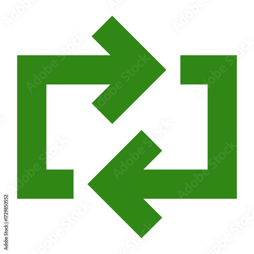 Grünes Kreislaufsymbol in Form von zwei ineinandergreifenden Pfeilen, die den Kreislauf von Wiederverwertung, Recycling und Nachhaltigkeit darstellen.