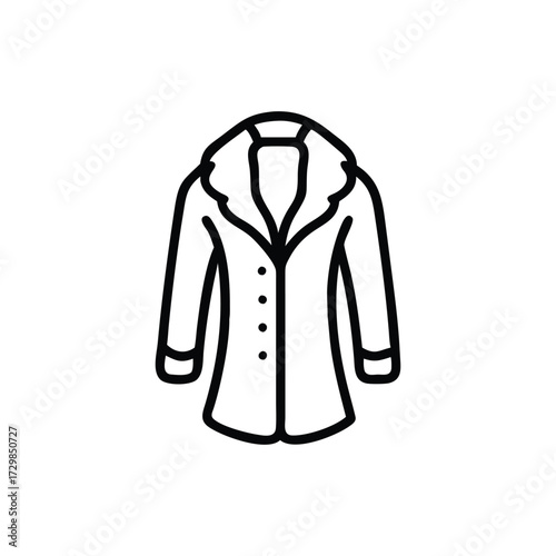 A stylized blackandwhite line drawing of a buttoned coat with a collar