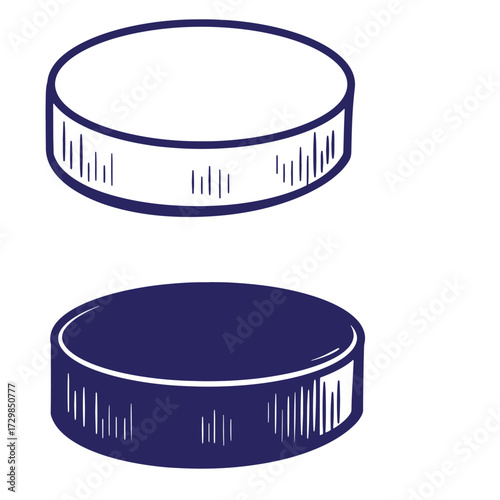 Two detailed illustrations of hockey pucks in a flat design on white background vector art