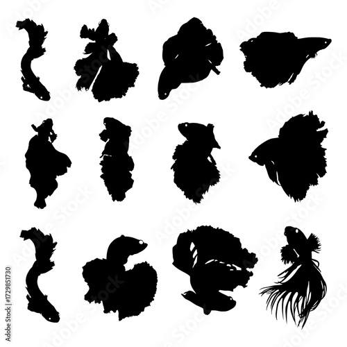 Set of betta fish silhouette bundle, betta fish vector illustration