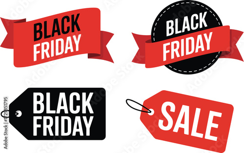 Bold Black Friday and Sale tags, perfect for announcing major shopping events