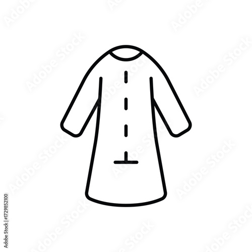 Black outline of a longsleeved garment w rounded neckline and vertical button line on white