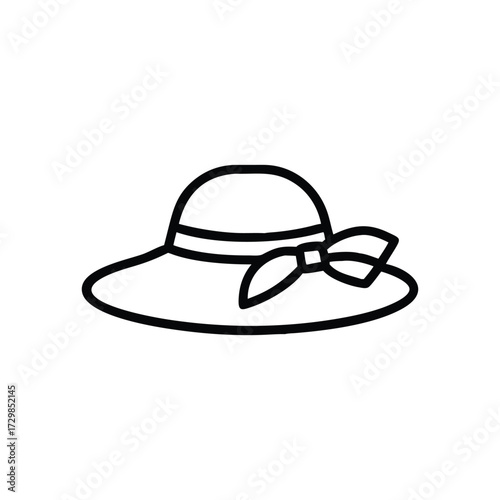 Black outline of a sunhat with a round brim and a bow on the side