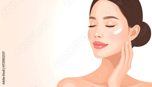 Woman with cream on her face.  Relaxed beauty
