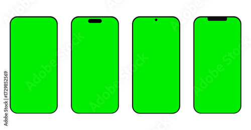 Smartphone with white and green screen, mobile phone mockup
