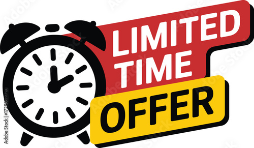 Urgent limited time offer with clock icon for immediate action and sales