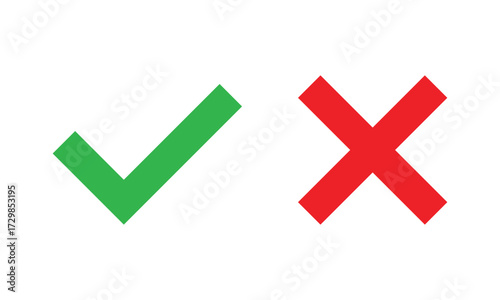 Check mark icons. green check mark and red cross mark icon set. green tick and red x. Symbols of approval and Decline, vector illustration