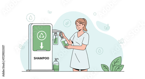 Promoting sustainable practices through refilling shampoo at an eco-friendly station emphasizing