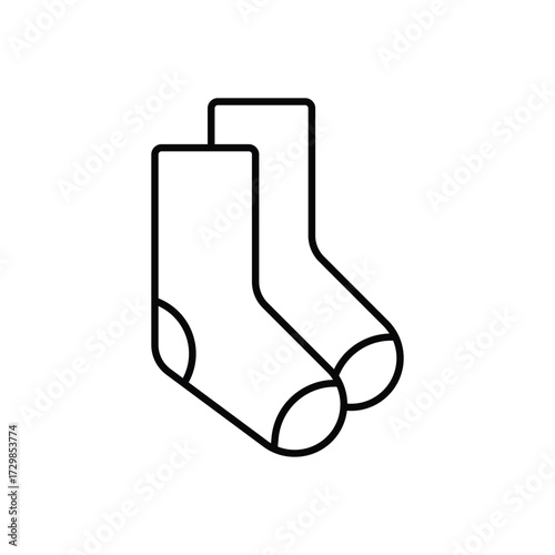 Two socks are presented outlined in black with white fill One sock is in front of the other and slightly shorter