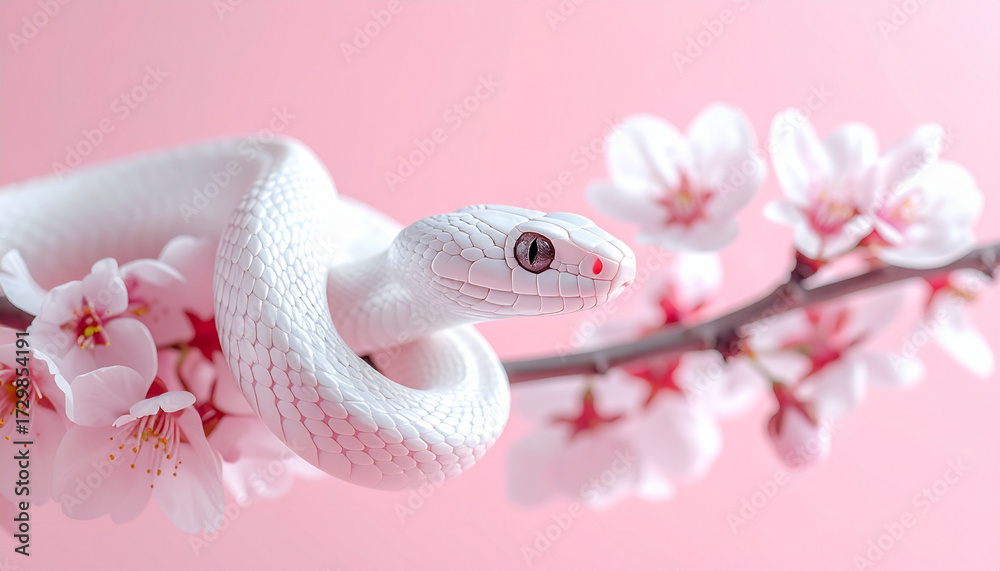 Fototapeta premium Blossom Serpent: The Serpent’s Whisper Among Flowers
