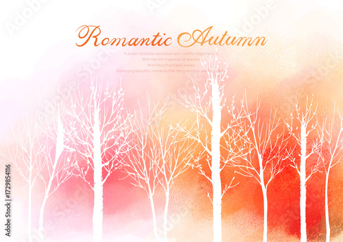 Romantic Autumn Background Illustration with Painted Forest Trees
