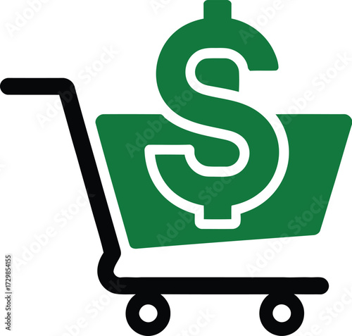 Shopping cart with dollar sign symbolizing consumer spending and financial decisions