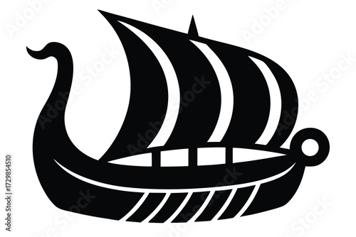 viking ship silhouette icon. Vector clipart black illustration design
