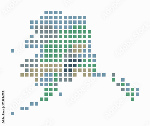 Alaska dotted map. Digital style map of the state on white background. Alaska shape with square dots. Colored dots style. Large size squares. Awesome vector illustration.