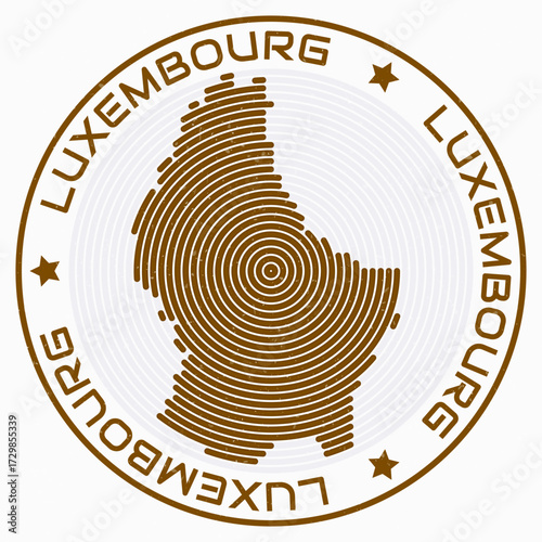 Luxembourg map with round title. Country shape rings. Luxembourg text around the country boundary shape. Stylish vector illustration.