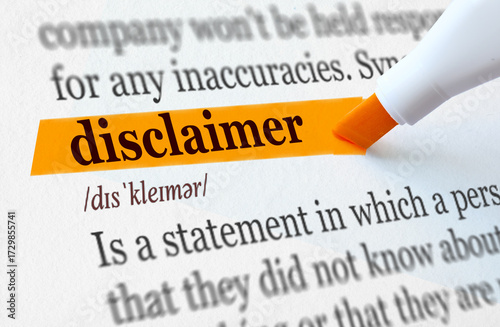 the definition of the word DISCLAIMER highlighted in orange