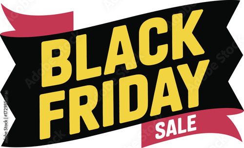 Bold Black Friday sale banner with vibrant colors and festive ribbons