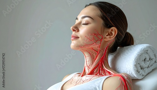 Woman with highlighted neck vessels
