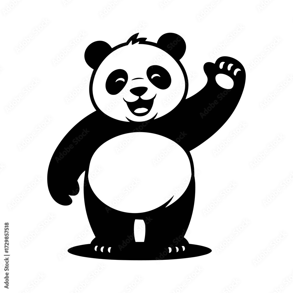 Naklejka premium Panda Bear Character Waving Hand Mammal Animal Friendly Icon Black