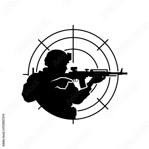 Silhouette of Sniper Soldier Targeting Enemy War Military Operation