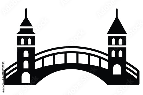 black bridge icon with towers clip art preview