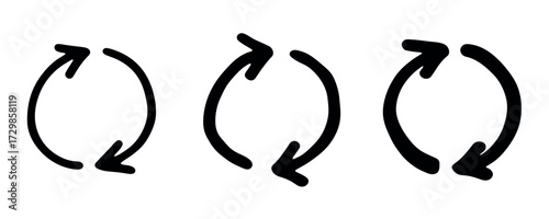 Set of hand drawn recycle arrow icon Recycling resources symbol Reuse of materials, zero waste, green environment, saving the planet