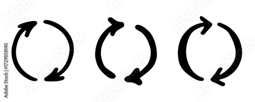 Set of hand drawn recycle arrow icon Recycling resources symbol Reuse of materials, zero waste, green environment, saving the planet