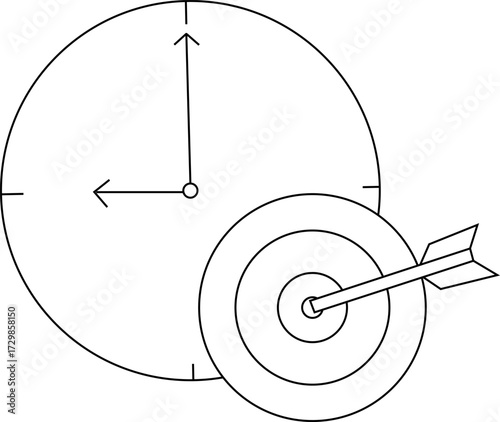 sketch of a wall clock icon and an arrowed target icon