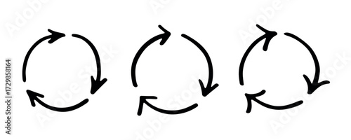 Set of hand drawn recycle arrow icon Recycling resources symbol Reuse of materials, zero waste, green environment, saving the planet