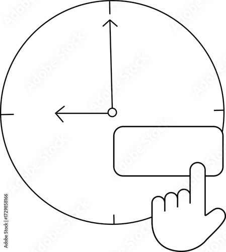 sketch of a wall clock icon and a clicking finger icon