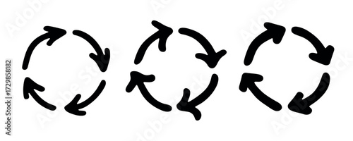 Set of hand drawn recycle arrow icon Recycling resources symbol Reuse of materials, zero waste, green environment, saving the planet