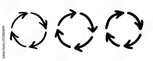 Set of hand drawn recycle arrow icon Recycling resources symbol Reuse of materials, zero waste, green environment, saving the planet