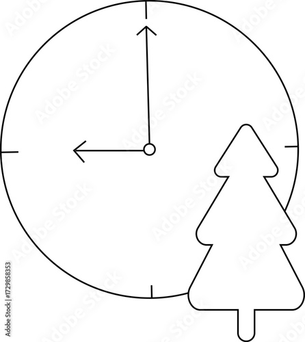 sketch of wall clock icon and pine tree icon