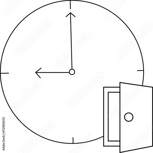 sketch of wall clock icon and open door icon