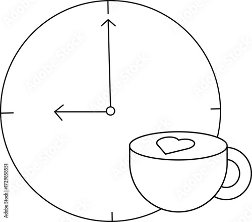 sketch of wall clock icon and late coffee cup icon