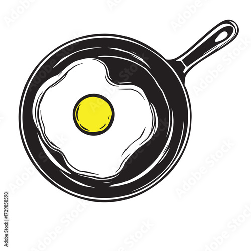 Fried egg in pan sketch vector design concept illustration.