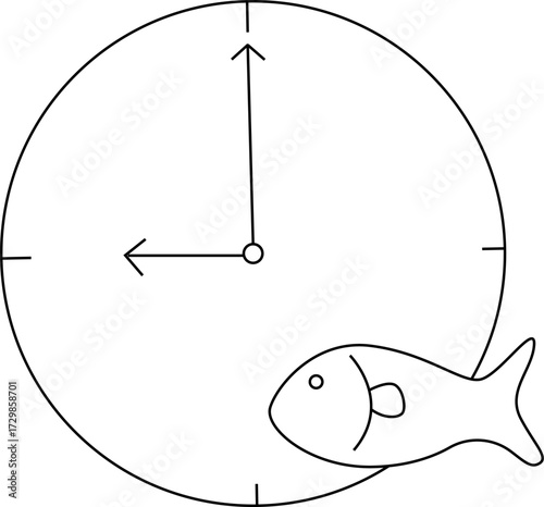 sketch of wall clock icon and fish icon