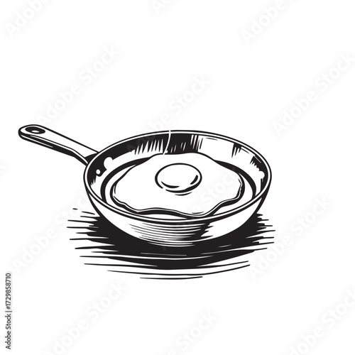 Fried egg in pan sketch vector design concept illustration.
