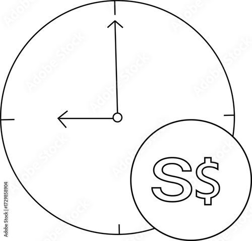 sketch of wall clock icon and Singapore dollar icon