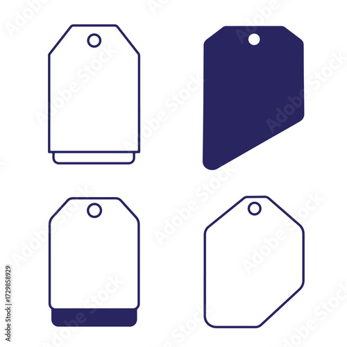 Collection of four different blank price tags in simple minimalist outline style