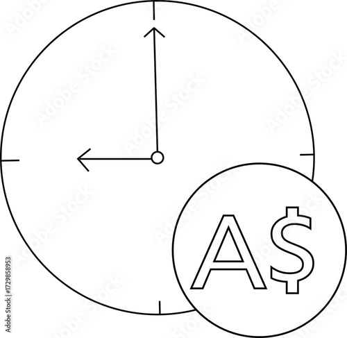 wall clock icon sketch and icon convert dollar coins to Australian dollar coins