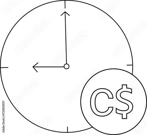 sketch of wall clock icon and Canadian dollar icon