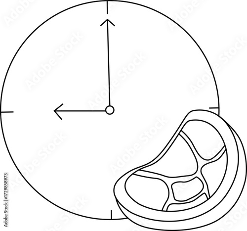 sketch of wall clock icon and meat icon