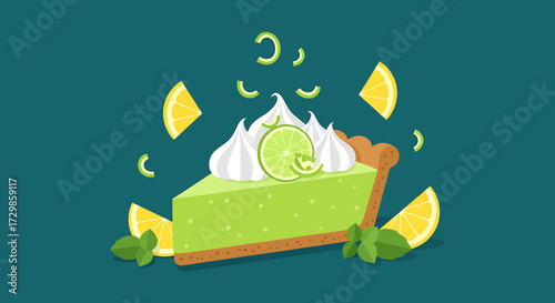 Delicious Key Lime Pie Slice with Whipped Cream Fresh Dessert Illustration