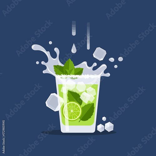 Refreshing Mojito Cocktail Illustration with Lime Mint and Ice Splash