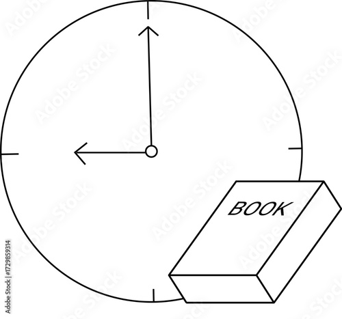 sketch of wall clock icon and book icon