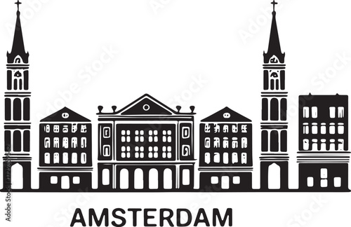 Amsterdam Netherlands Skyline Silhouette Vector Cityscape Architecture Landmark Travel