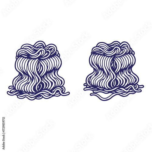 Elegant hand drawn illustrations of two stylized hair buns isolated against white background