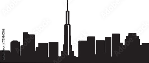 Dubai United Arab Emirates Skyline Silhouette with Tallest Skyscraper on Transparent Backdrop